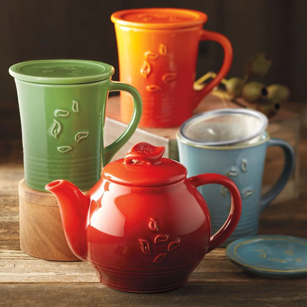Red Dancing Leaves Teapot - Image 2